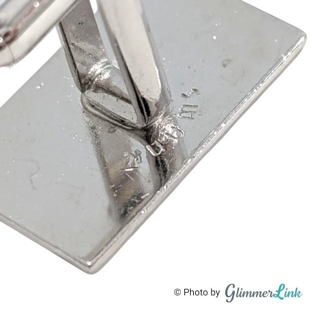 Vintage Swank Rectangular Textured Smooth Oval Geometric Silver Tone Cufflinks
